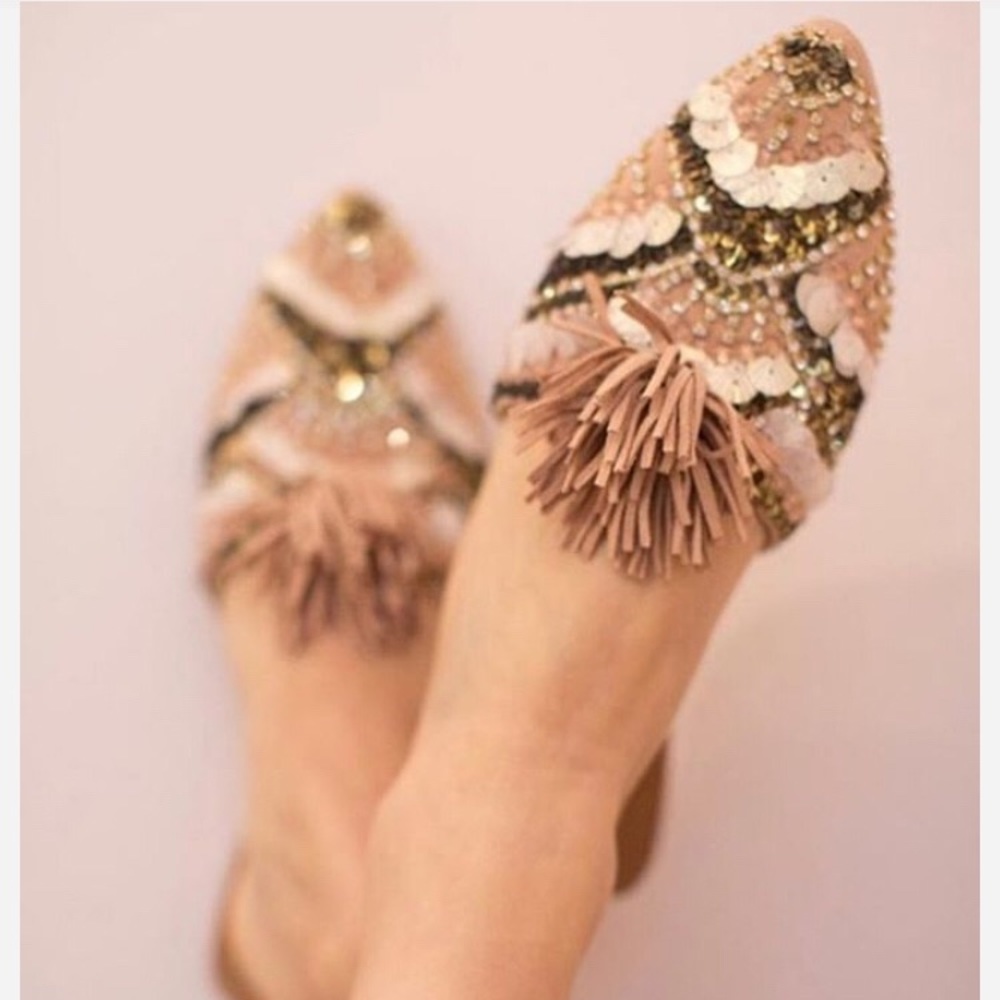 Llani Bohemian Pink Embellished Flat Mule Size 41